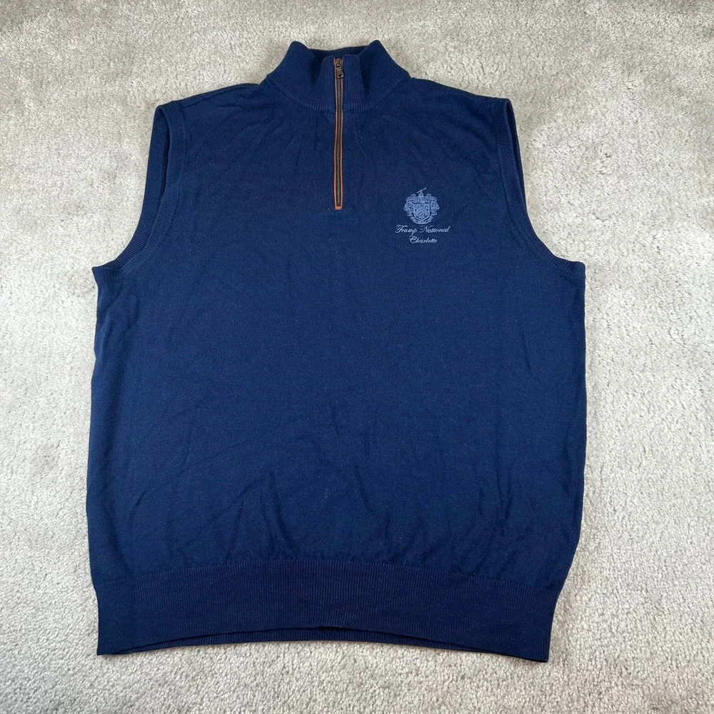 Polo Golf Ralph Lauren Sweater Vest Mens M Navy Blue Merino Wool 1/4 Zip Trump